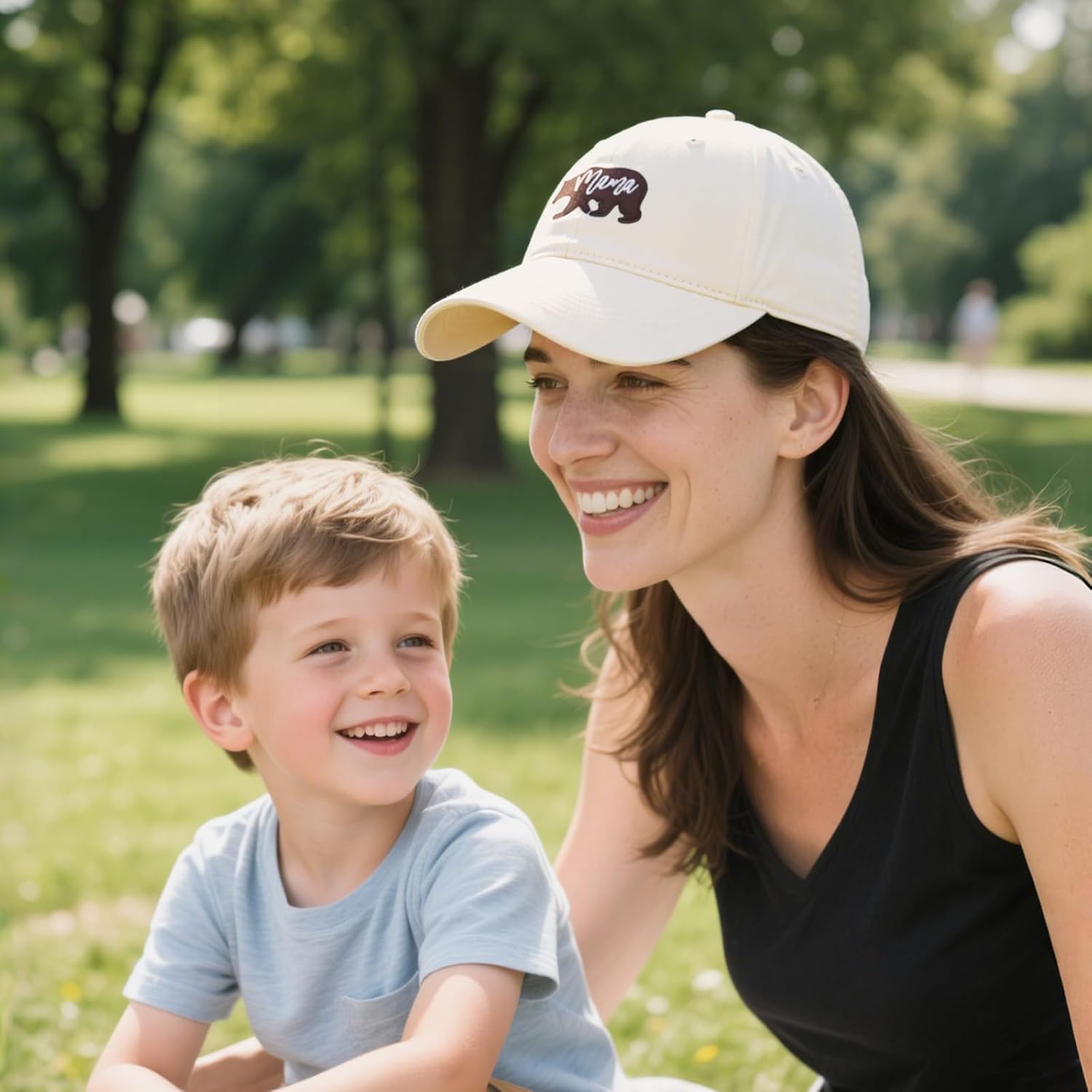 Waldeal Mama Bear Hat for Women, Adjustable Cotton Embroidered Mom Baseball Cap Beige - Image 7