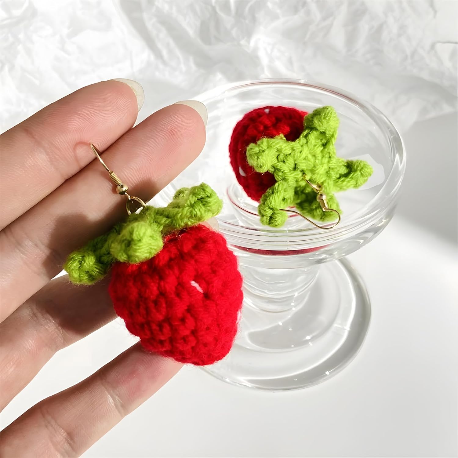 Crochet Earrings for Women Handmade Strawberry Drop Earring - Image 3