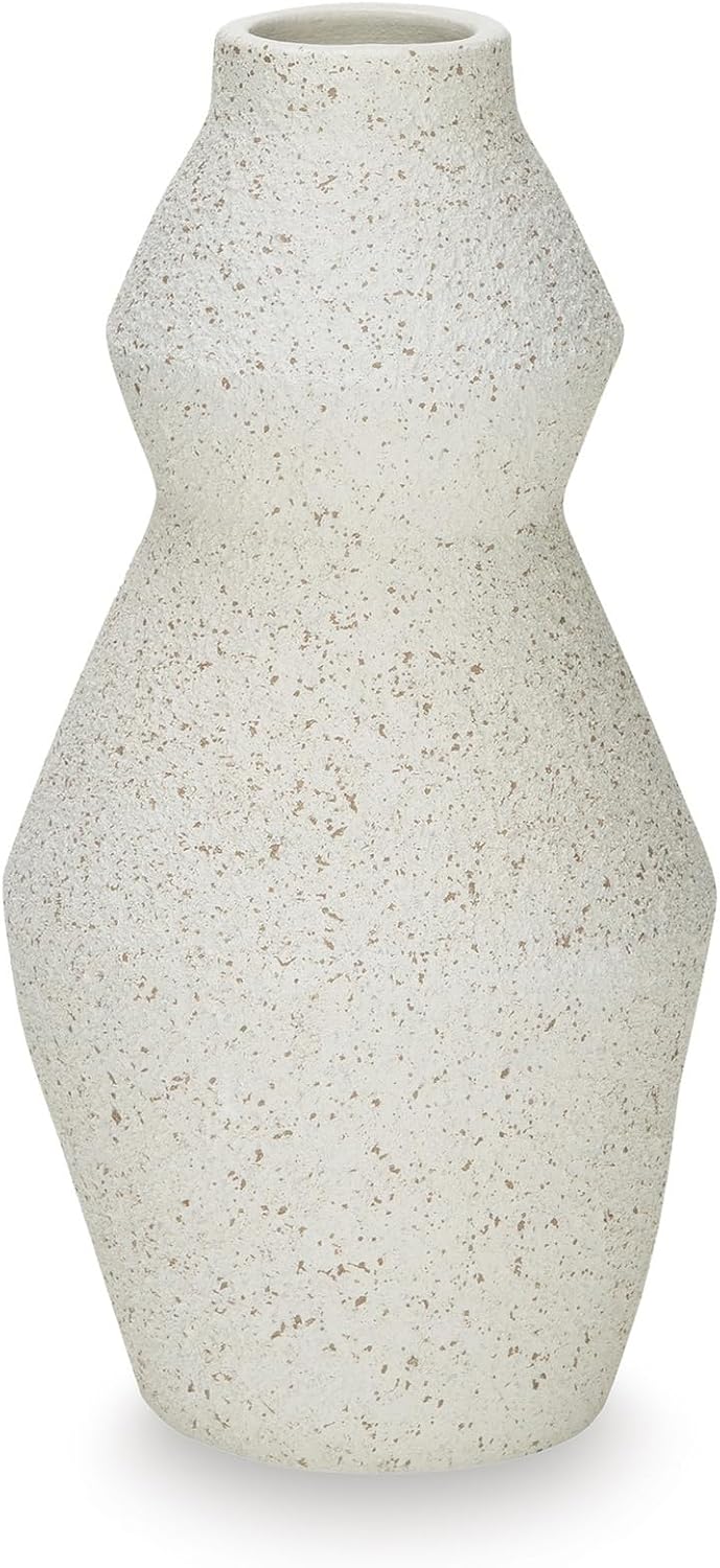 Signature Design by Ashley Tall Cream Terra Cotta Decorative Vase | Cream speckle finish, Genuine terra cotta, Living room decor use, 16.25 in tall, Sturdy structural profile, Dawthorne
