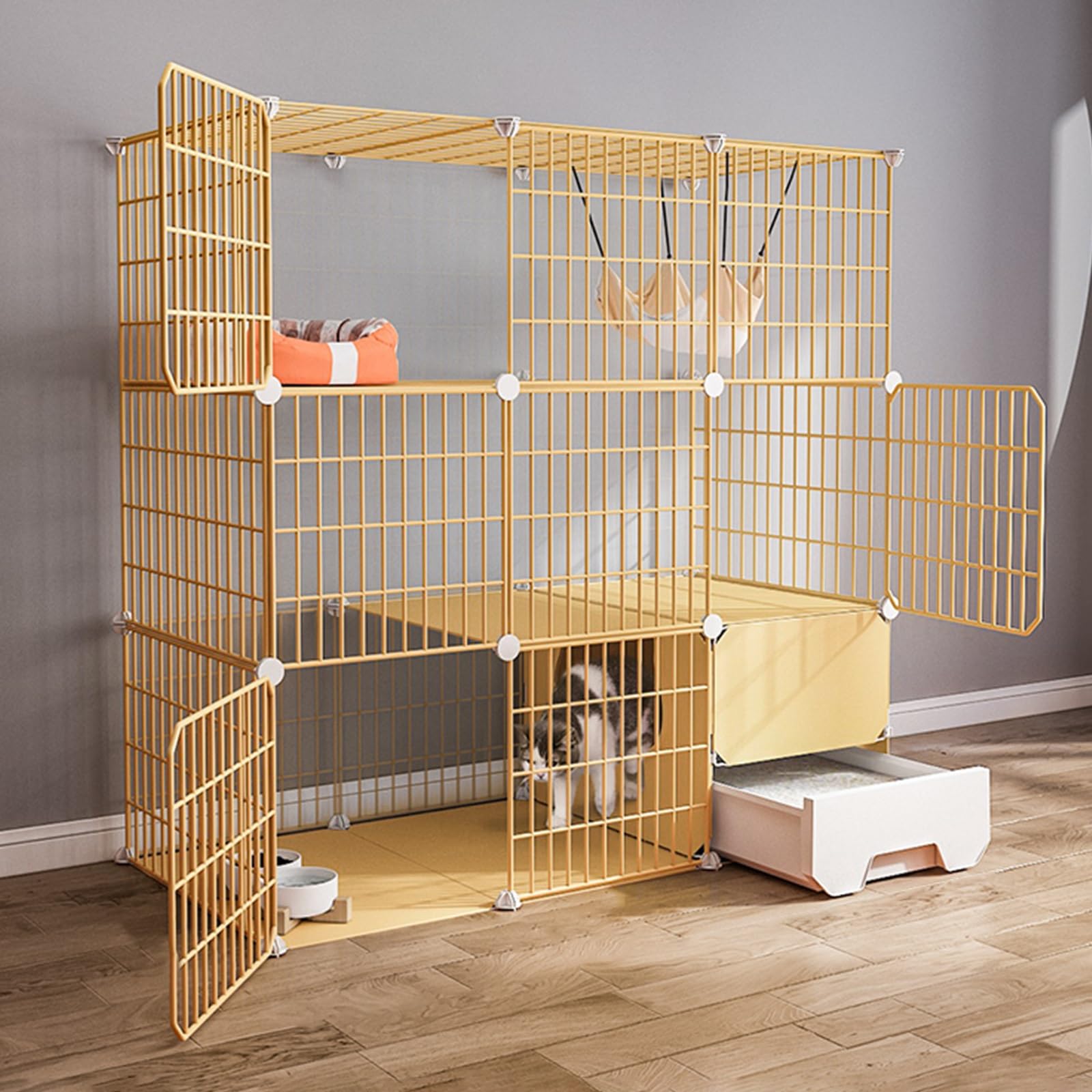 Cage pour chat contre les griffures avec condo robuste et enclos en fil de fer DIY