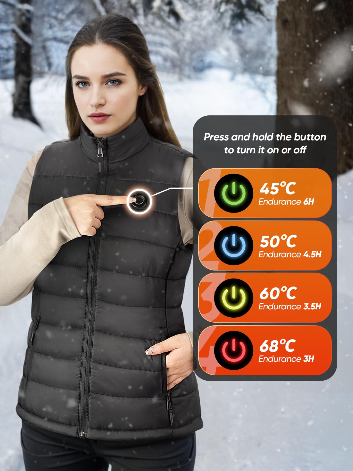 POSUGEAR Chaleco Calefactable Mujer con batería de 12V 12000mAh chaleco plumas mujer con Bluetooth ligero y cálido chaleco con batería Chaleco térmico para exteriores