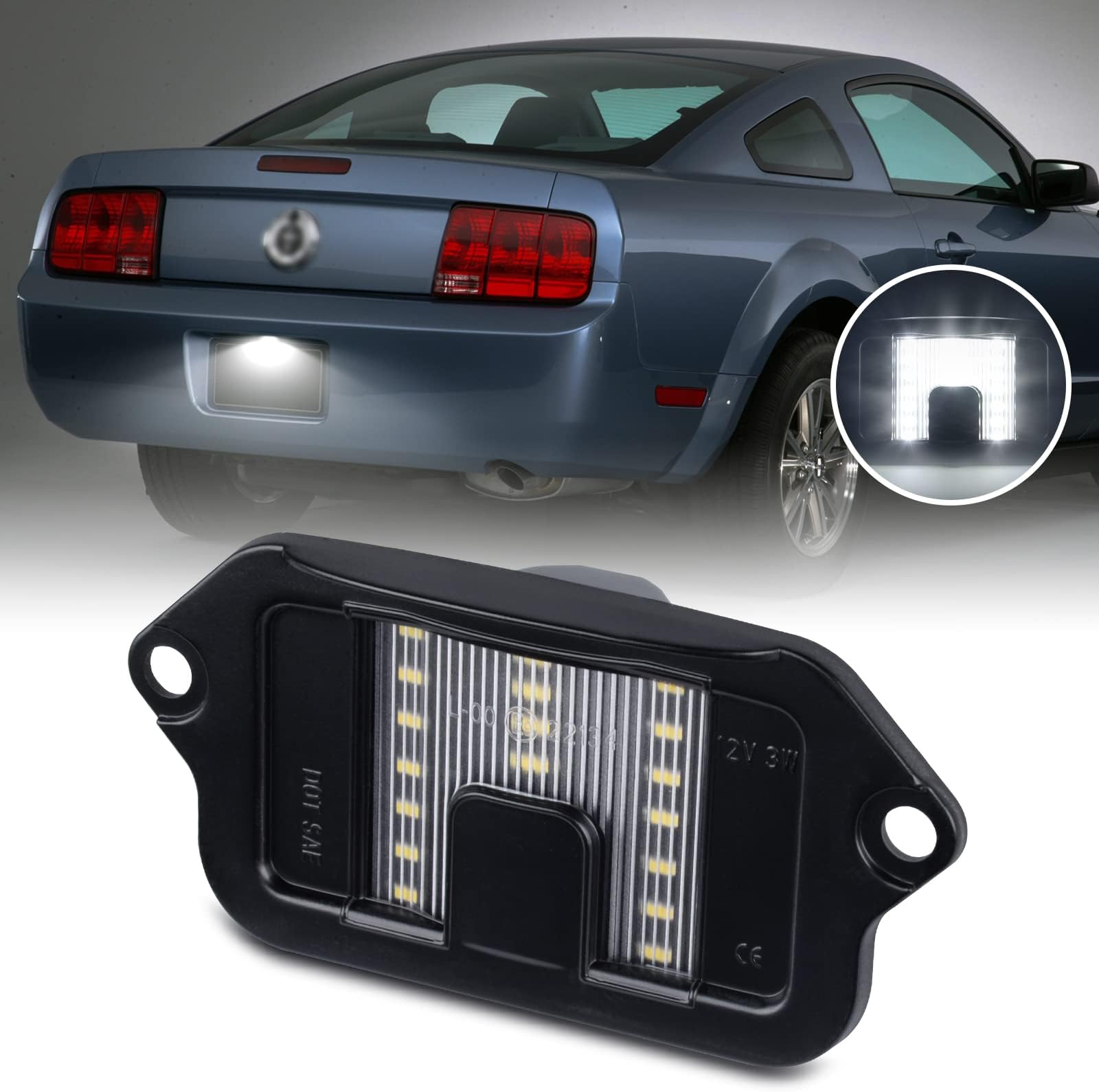 LED License Plate Light Assembly for Ford Mustang 2005-2009 Rear Bumper Tag Lamps 6000K White, 1PC