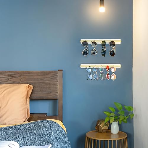 Miniatura 10 de Mkono Organizador de almacenamiento de lentes de sol montado en la pared, de madera, moderno, simple, soporte para anteojos, joyería, diadema,