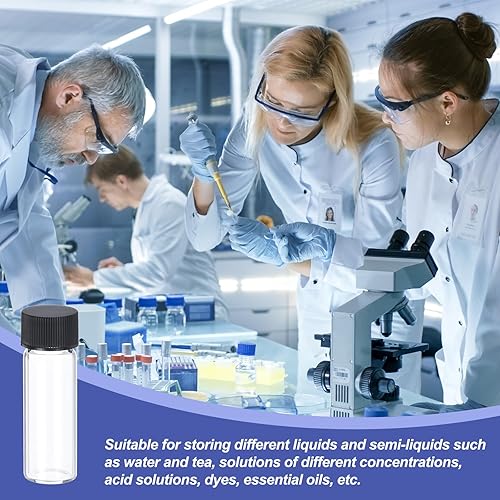 Miniatura 5 de PATIKIL Viales de vidrio transparente de 0.1 fl oz, paquete de 12 frascos de muestra con tapa de rosca, botella de medios de reactivo con etiquetas
