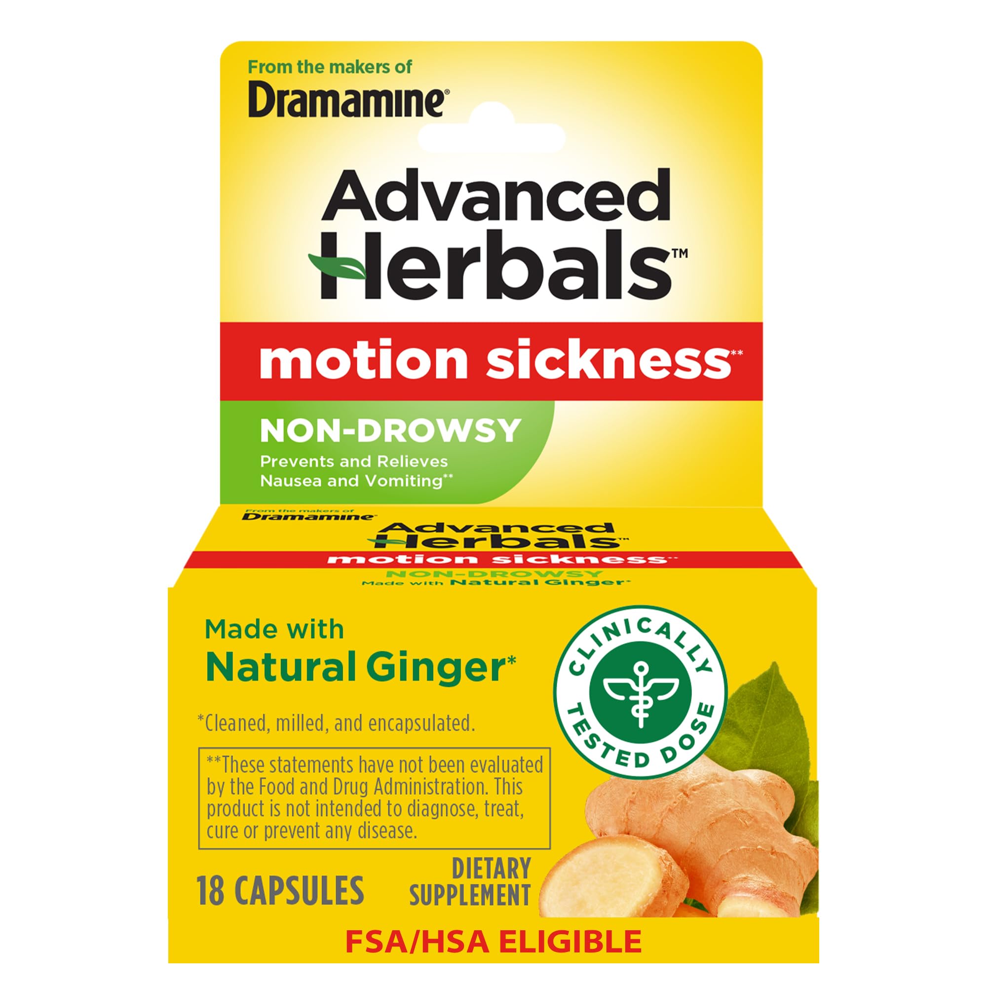 Dramamine Non-Drowsy Naturals Motion Sickness Relief | 18 Count