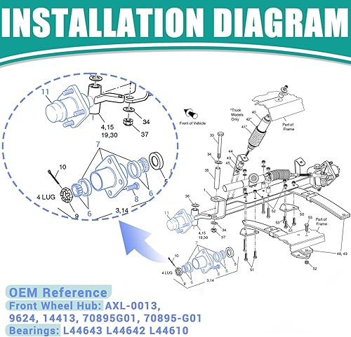 Miniatura 5 de Drive-up EZGO TXT Bujes delanteros, cubo de rueda delantera para carrito de golf con cojinetes de rueda para EZGO TXT Medalist 2001-2013 a gasolina