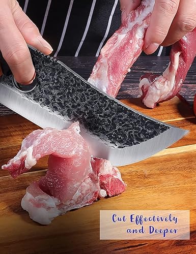 Miniatura 4 de TIJERAS Cuchillo de carnicero para cortar carne, cuchillo de carnicero de alto carbono con mango de madera, cuchillo japonés japonés forjado a mano