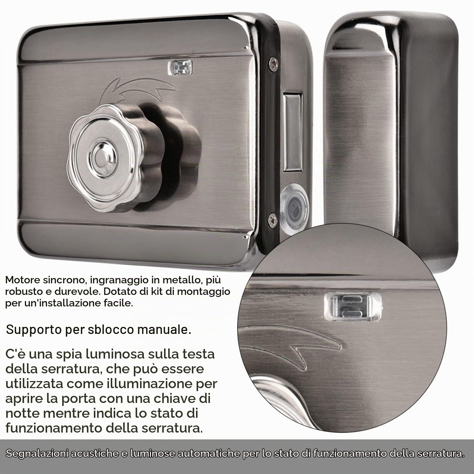 Serratura Elettronica, Serratura Intelligente Doppia Protezione Serratura a Testa Singola Argento con Indicatore Luminoso