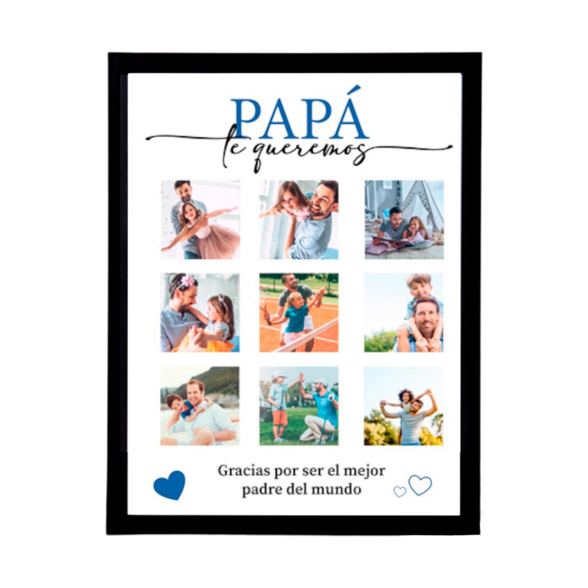Made in Gift Lámina Enmarcada Personalizada con Texto y Fotos Papá Elegante Tamaño Folio de Diploma A4 para Pared o Marco de Mesa como Regalo Original para Día del Padre