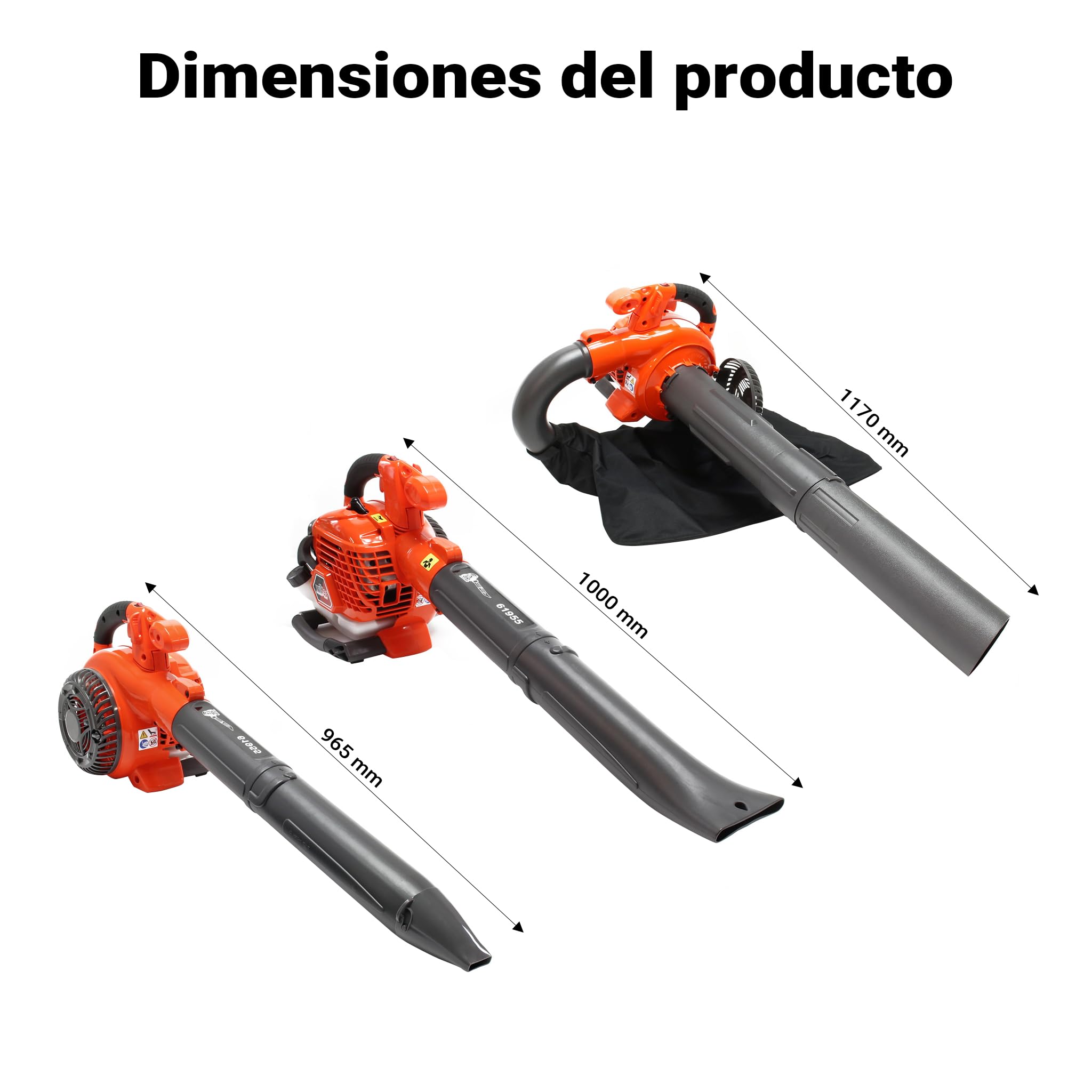 Soplador de Hojas 3-en-1 Aspirador de Hojas Triturador 1CV 26ccm con Bolsa 50L Herramienta jardín