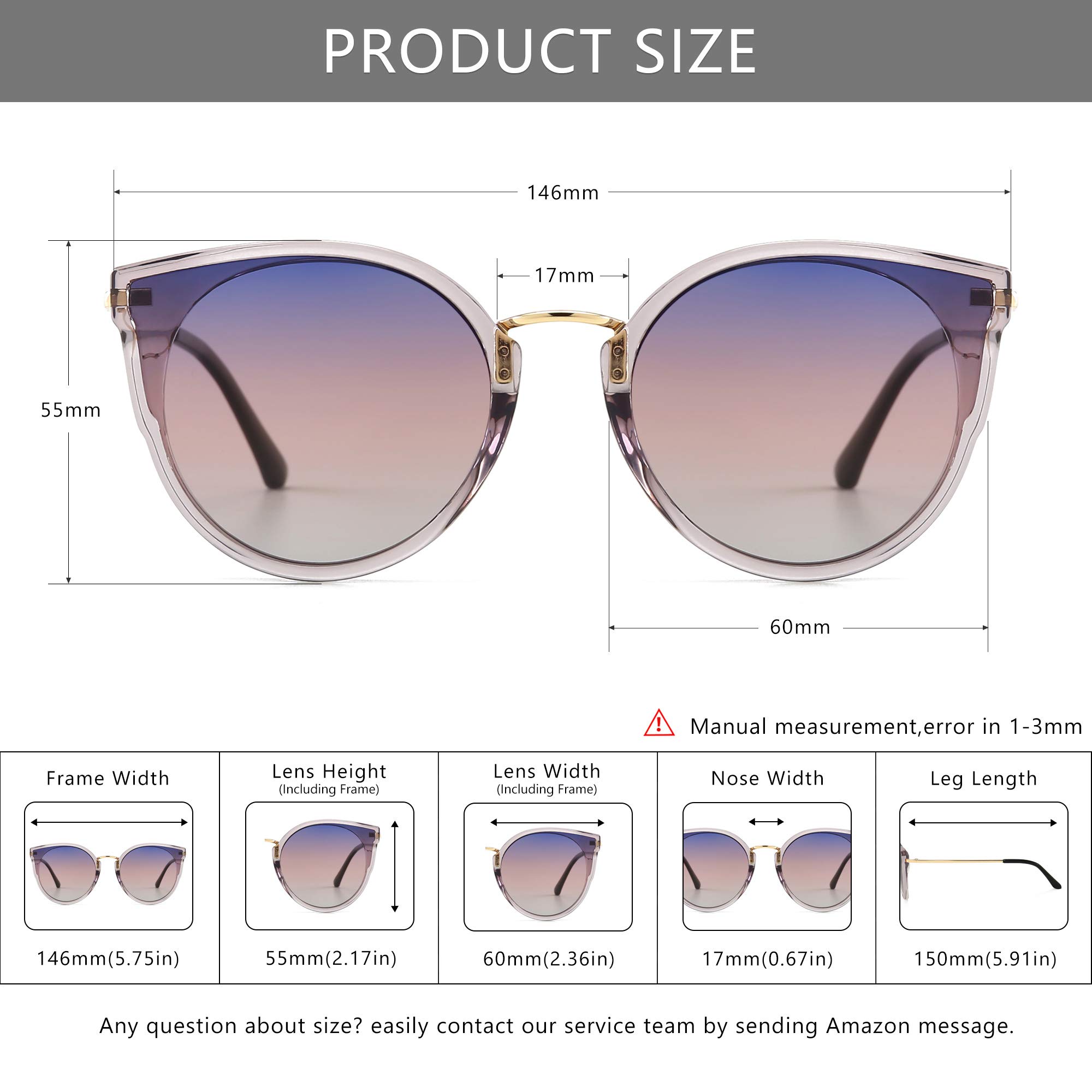 Gafas de sol polarizadas para mujer estilo vintage ojo de gato UV400, Talla libre 5