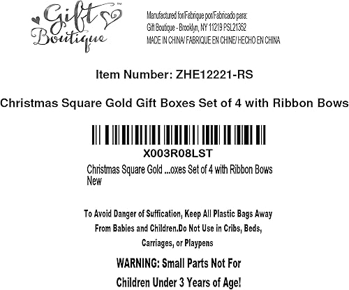 Miniatura 8 de Juego de 4 cajas de regalo cuadradas doradas con lazo de cinta de varios tamaños, caja de Navidad anidable, cartón duradero reutilizable para
