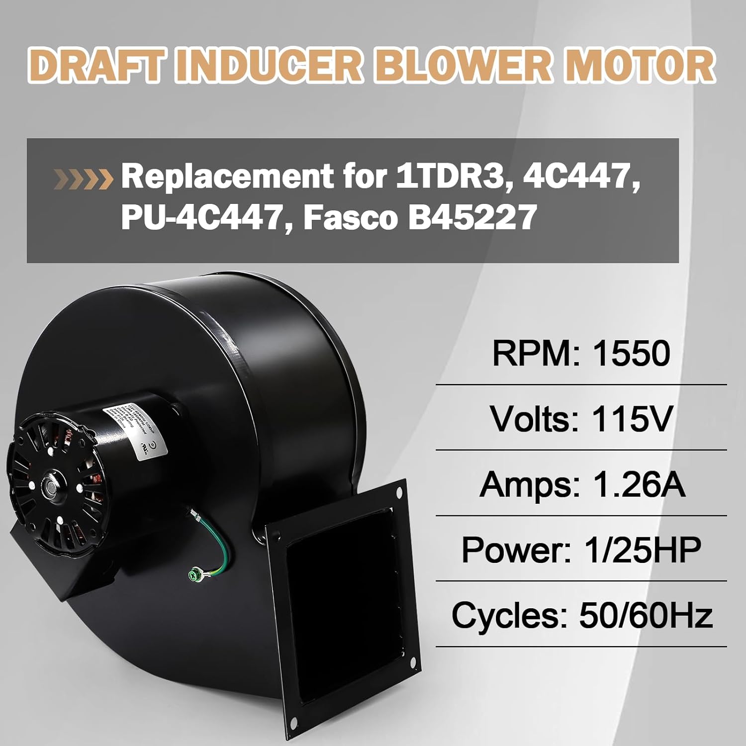 Hiorucet 1TDR3 Centrifugal Blower Motor Replaces Dayton 1TDR3, 1TDR3A, 4C447, PU-4C447, B45227, Draft Inducer Blower Motor Compatible with Englander Pellet Stove 25-PDV, 25-PI, 55-SHP22, 55-SHP20
