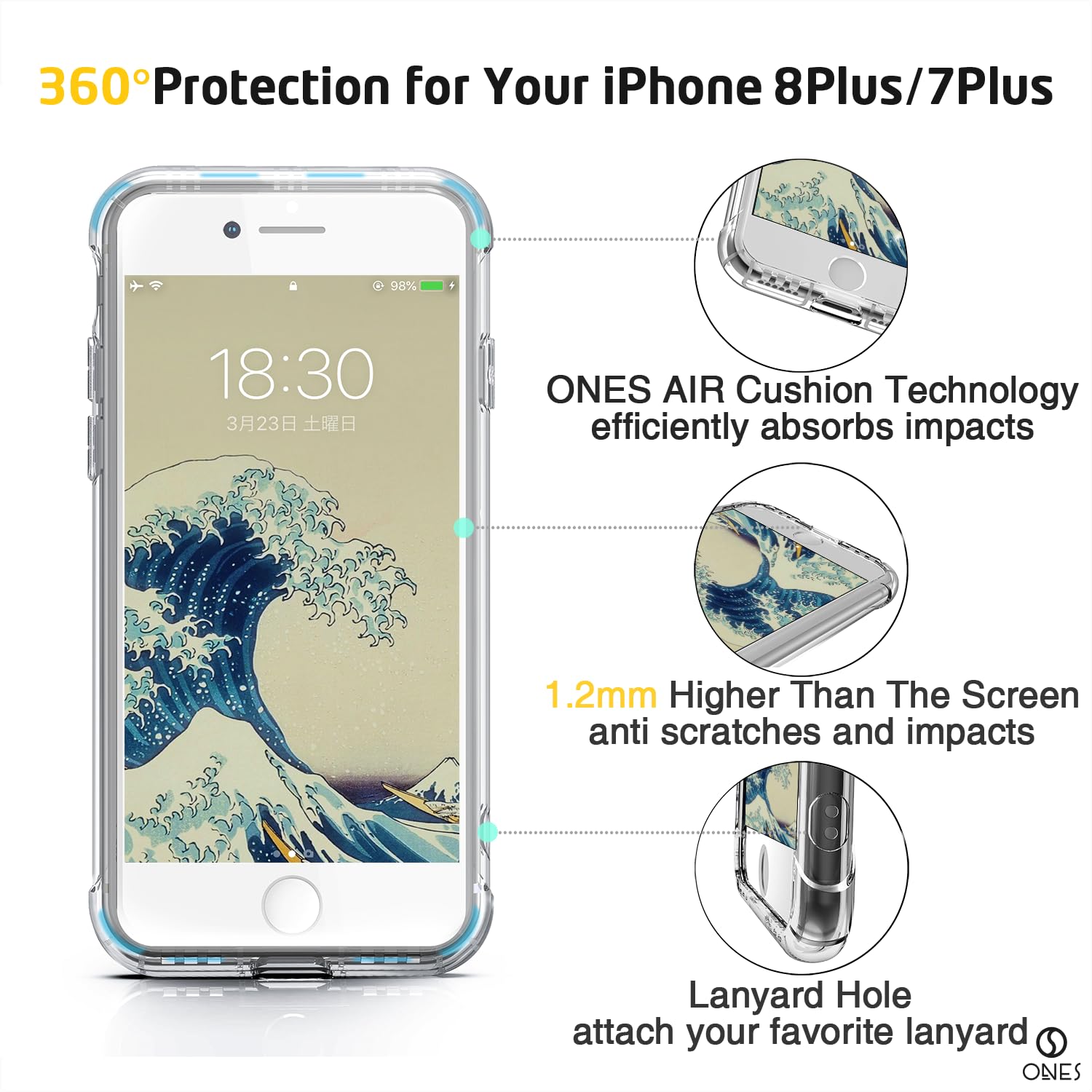 Custodia IPhone 8 Plus Antiurto Trasparente Blu - Con Clip Da Cintura E Kickstand