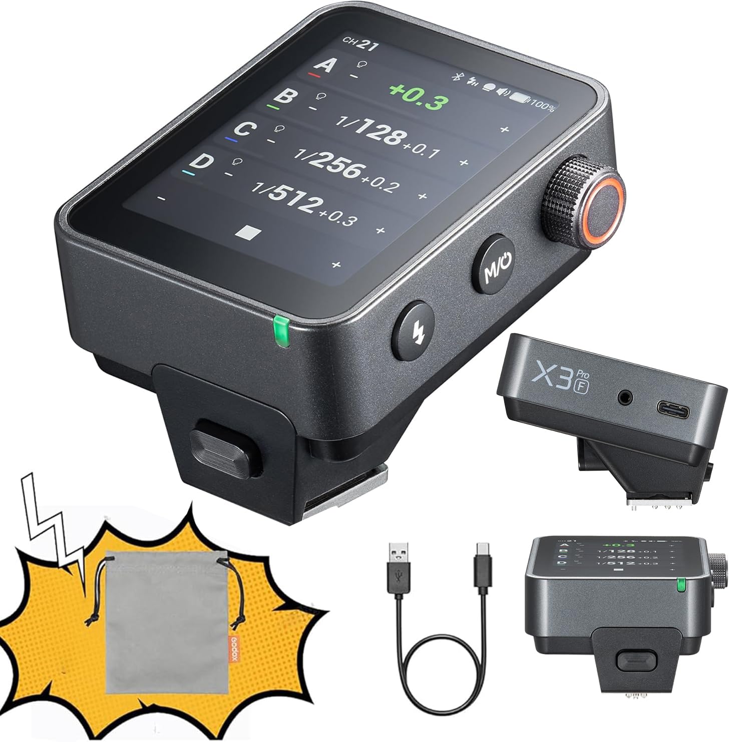Godox X3Pro Trigger Flash Wireless TTL 2.4GHz Wireless con Touch Screen HSS TCM Modalità Auto/Manuale/Multipla Supporta il Controllo tramite Applicazione (X3Pro F)