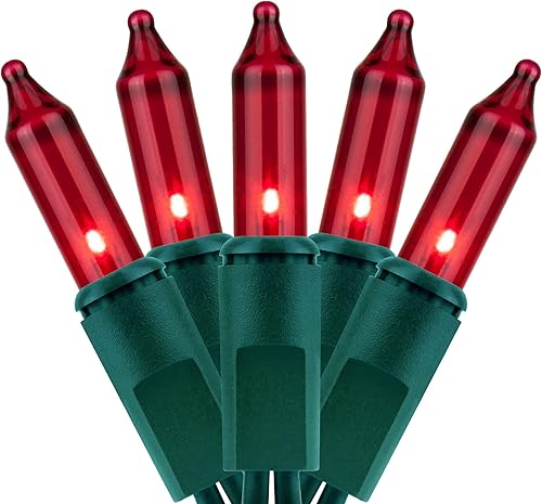 YULETIME 200 luces rojas de Navidad, paquete de 2 hebras de 21 pies, 100 unidades, con certificación UL, mini tira de luces incandescentes (rojo,