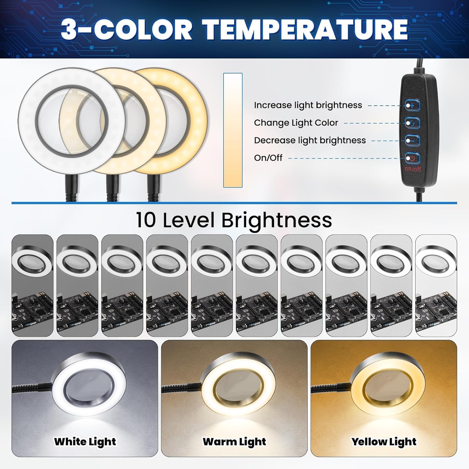 Troisième main - Aide à la soudure troisième main avec 6 loupes lumineuses - Station de soudage avec 4 bras flexibles et lampe loupe LED - Aide à la soudure pour soudeurs, fabricants de bijoux