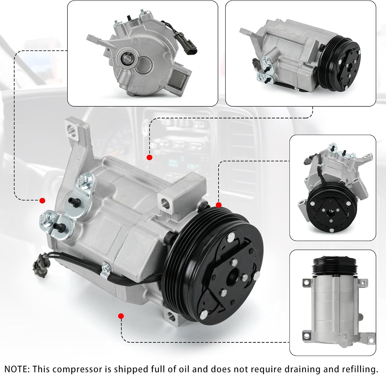 A/C Air Condition Compressor w/Clutch 2 Mounting Holes for Escalade ESV EXT 2002-2014 for Avalanche Silverado Suburban Express 2000-2024 for GMC Savana Yukon XL 2000-2024 CO29002C 10364873 15068853
