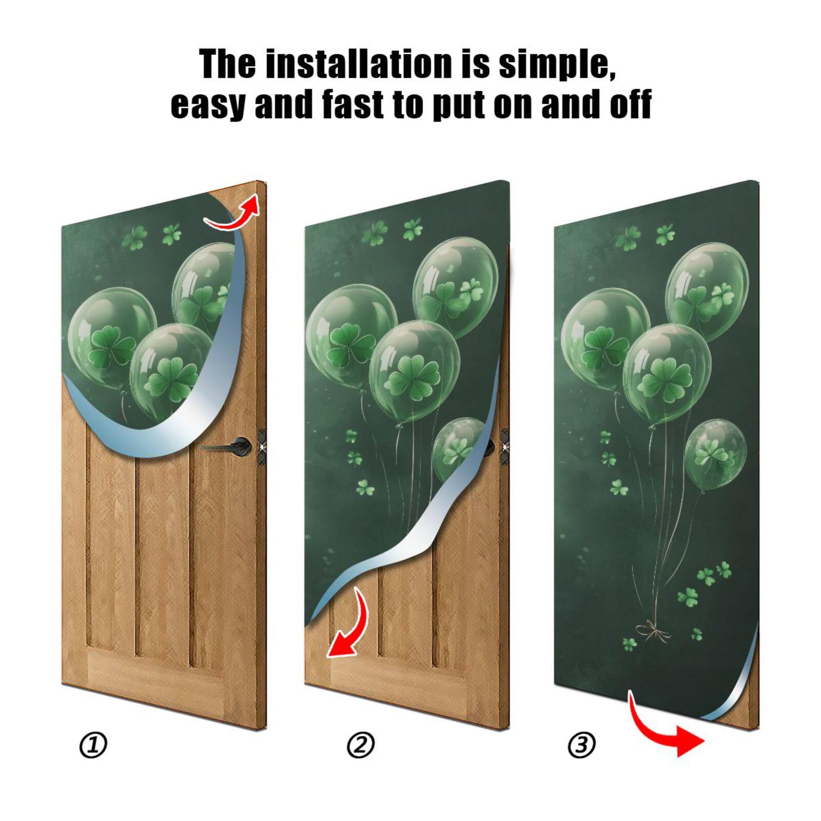 FLildon St Patrick's Day Balloons with Clover Door Cover Decoration, Party Accessory Porch Decor for Festive Ornament Room Door Covers 36 x 98 Inch