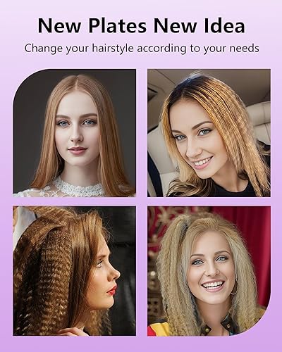 Miniatura 10 de DSHOW 4 en 1 rizador de cabello con 4 placas planas intercambiables de cerámica de titanio (morado) (multicolor-A)