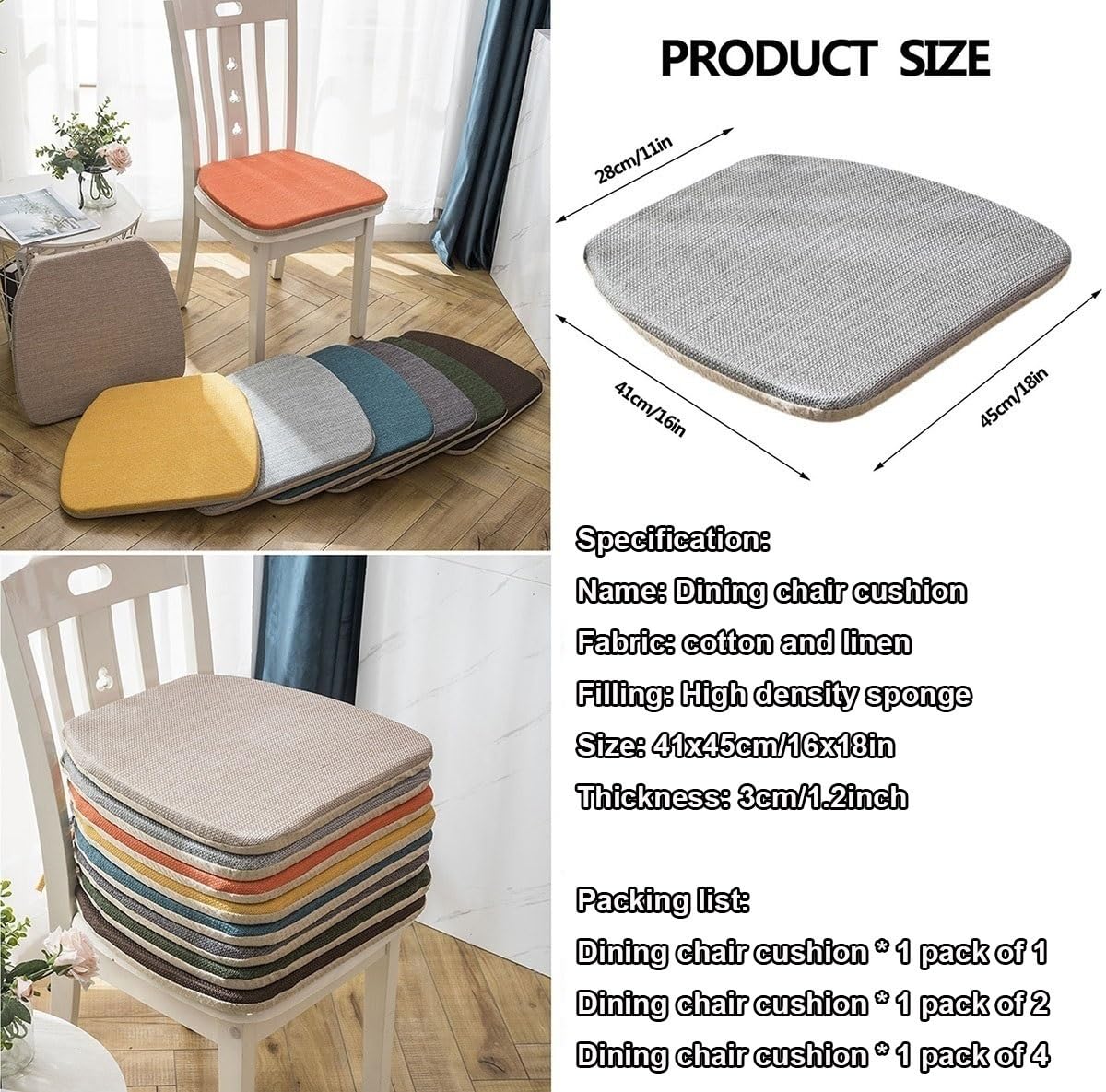 Stuhlkissen Set 1-8 Stück - Chenille Sitzkissen 44x42cm Mit Bändern, Rutschfest Für Küchenstühle