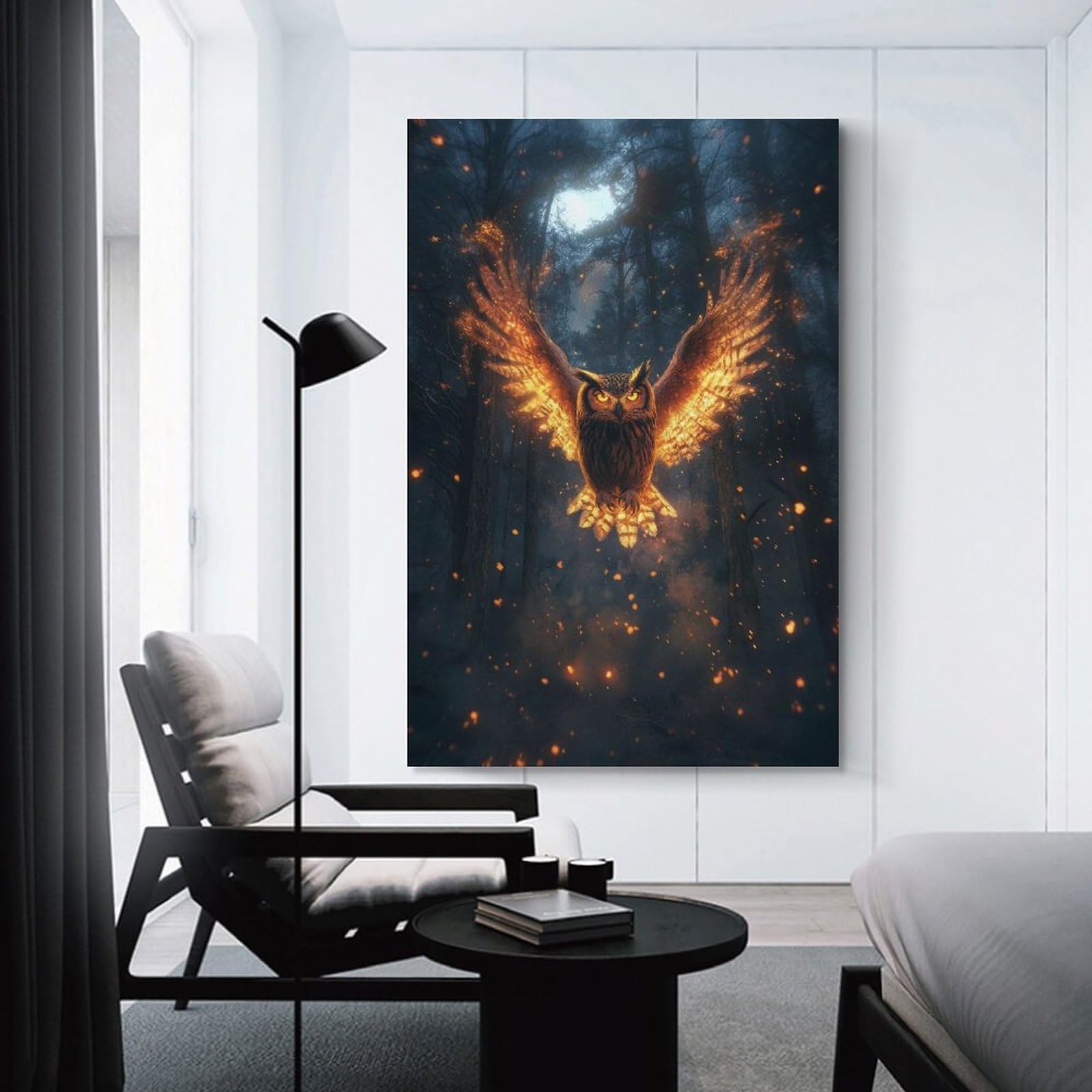 Junmoney Unframe-Style-16 Fiery Owl In Forest Poster, Picture, Metal Print, Paint By Tesiga Canvas Wall Decor, 08X12inch(20X30cm), For Wall Displays, Bedrooms Or Room Updates, Wall Decor Suited To Curated Displays