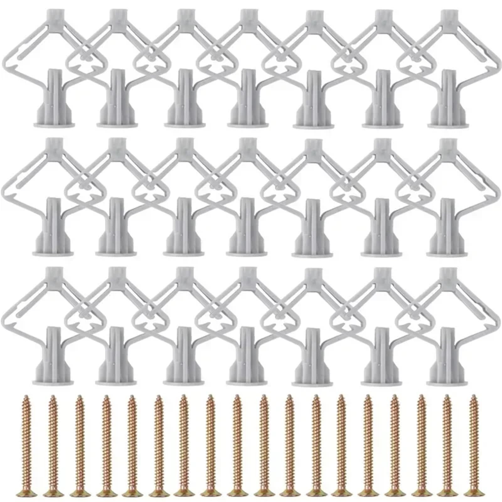 Self-Drilling Gypsum Board Drywall Anchors Bolt Kit Hardware Fastener(Gray,100PCS (50sets))