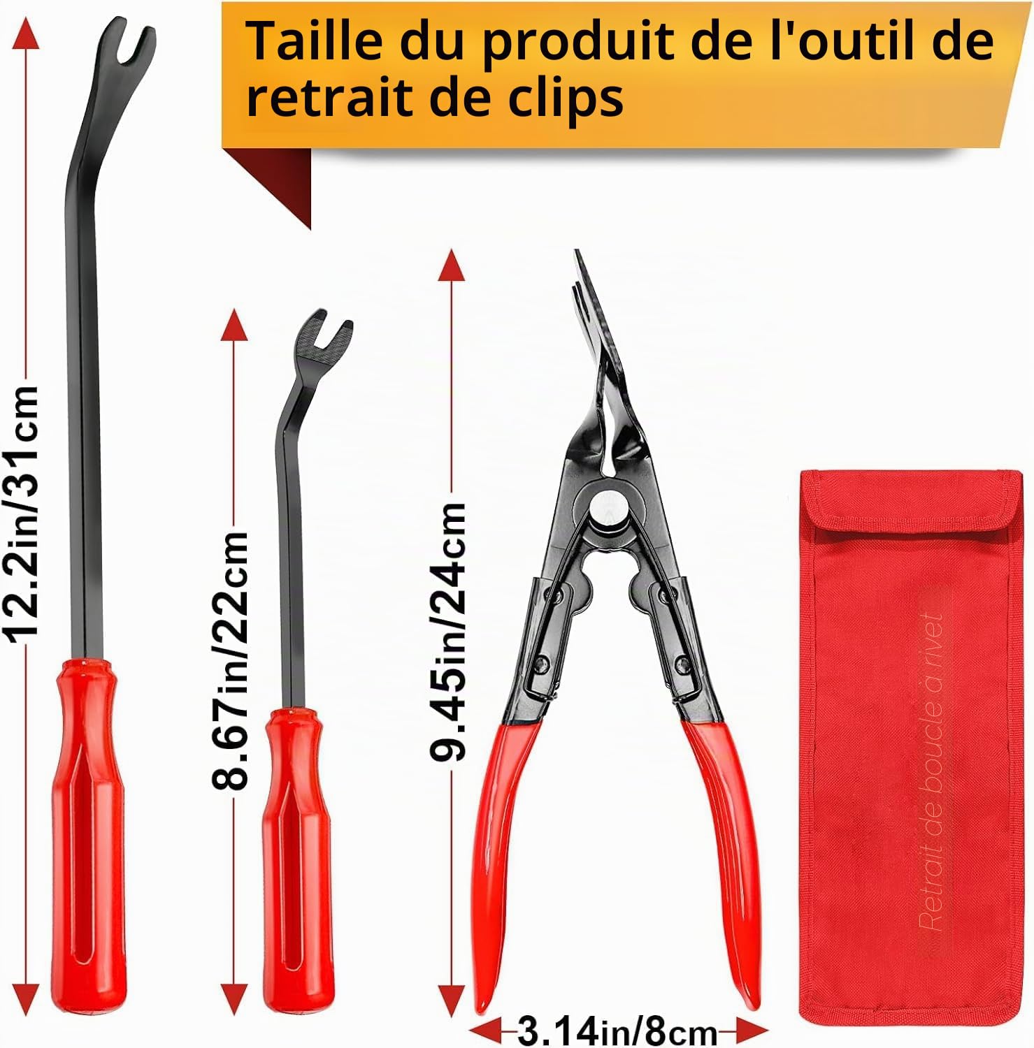 XBVV Lot de 3 outils de retrait de clips pour retirer les fixations de voiture avec sac de rangement, kit d'outils de retrait de garnitures automatiques pour panneau de porte, tableau de bord