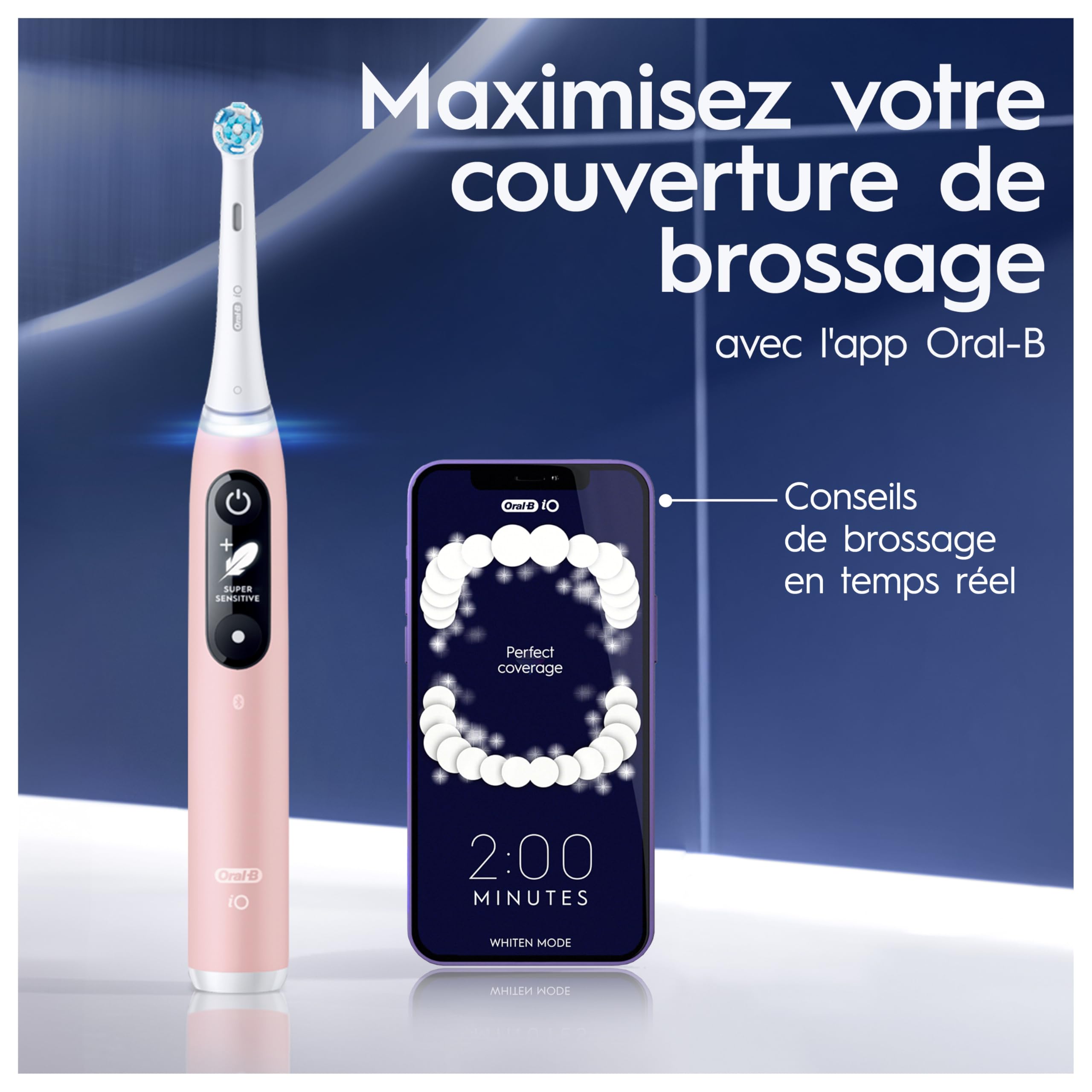 Oral-B iO 6 Duo Brosses A Dents Electrique Rose Et Blanche, 6 Modes De Nettoyage Avec Soin Des Gencives, Douceur, Blancheur, Conseils De Brossage, 3 Brossettes Oral B De Rechange, Chargeur