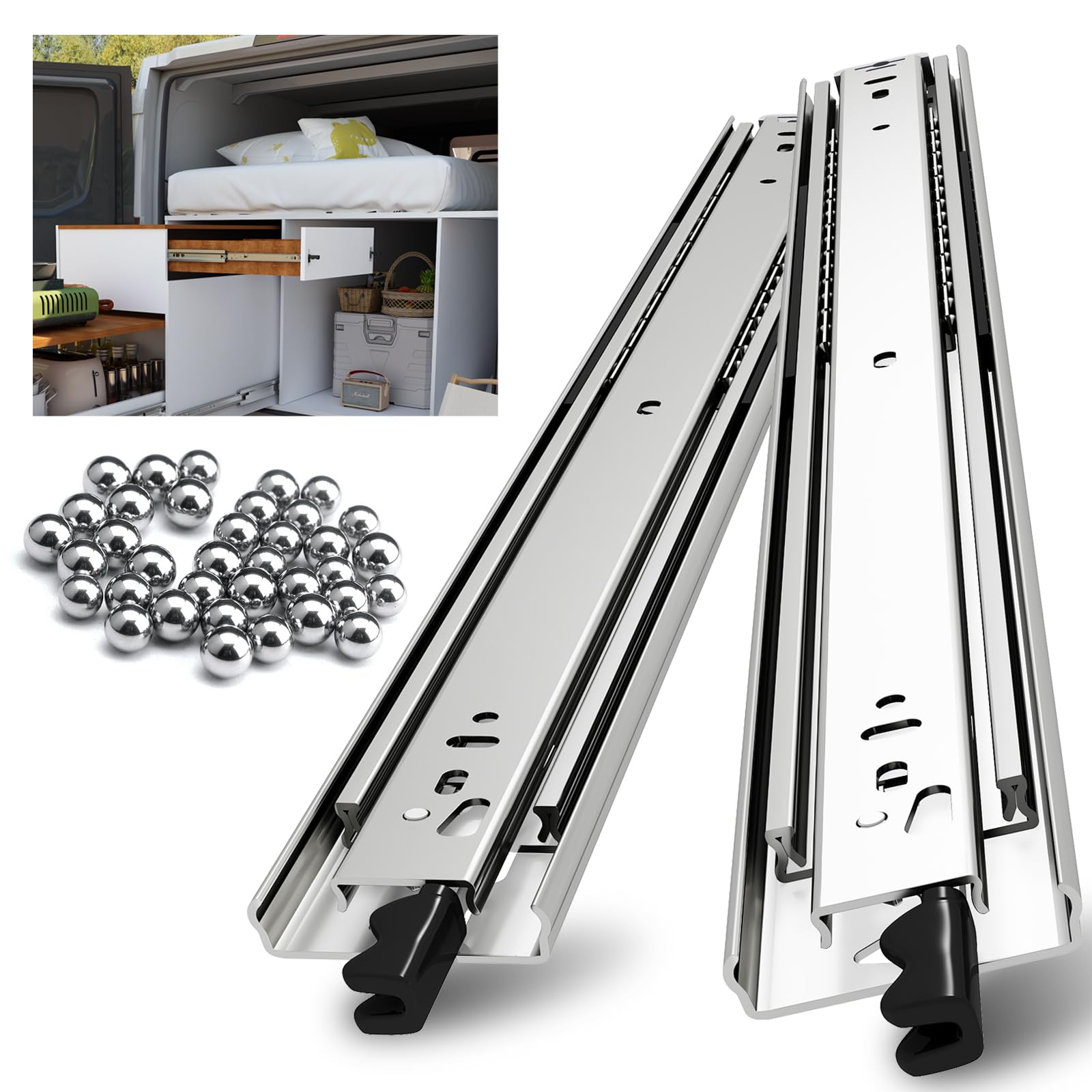Glissières de tiroir 750mm coulisse à billes extension totale 53kg