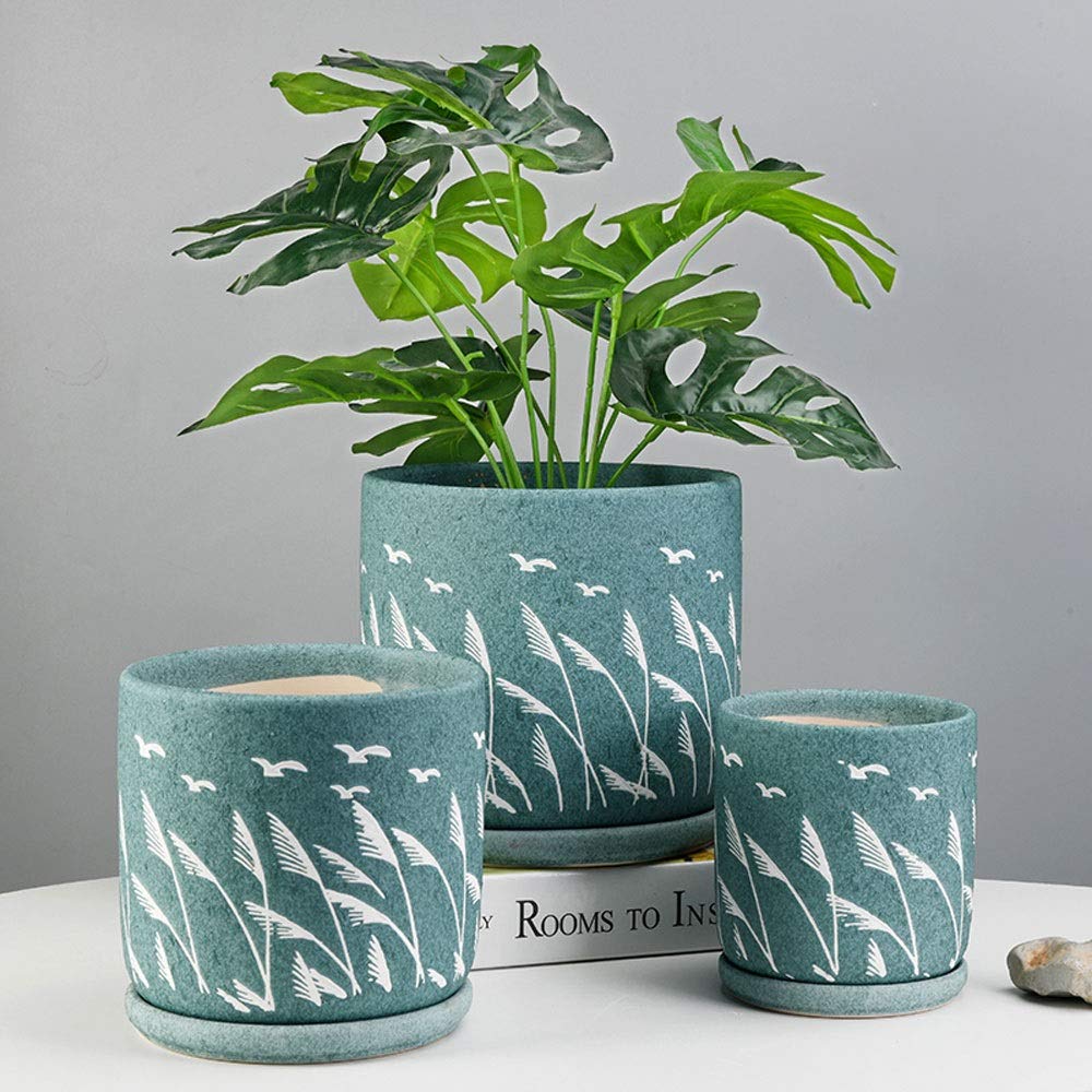 Ceramiczna doniczka na kwiaty kreatywna bardzo duża zielona doniczka na rośliny orchidea bonsai balkon do wewnątrz doniczka na sukulenty z tacą bonsai doniczka na kwiaty zielona roślina stojak na rośliny doniczki
