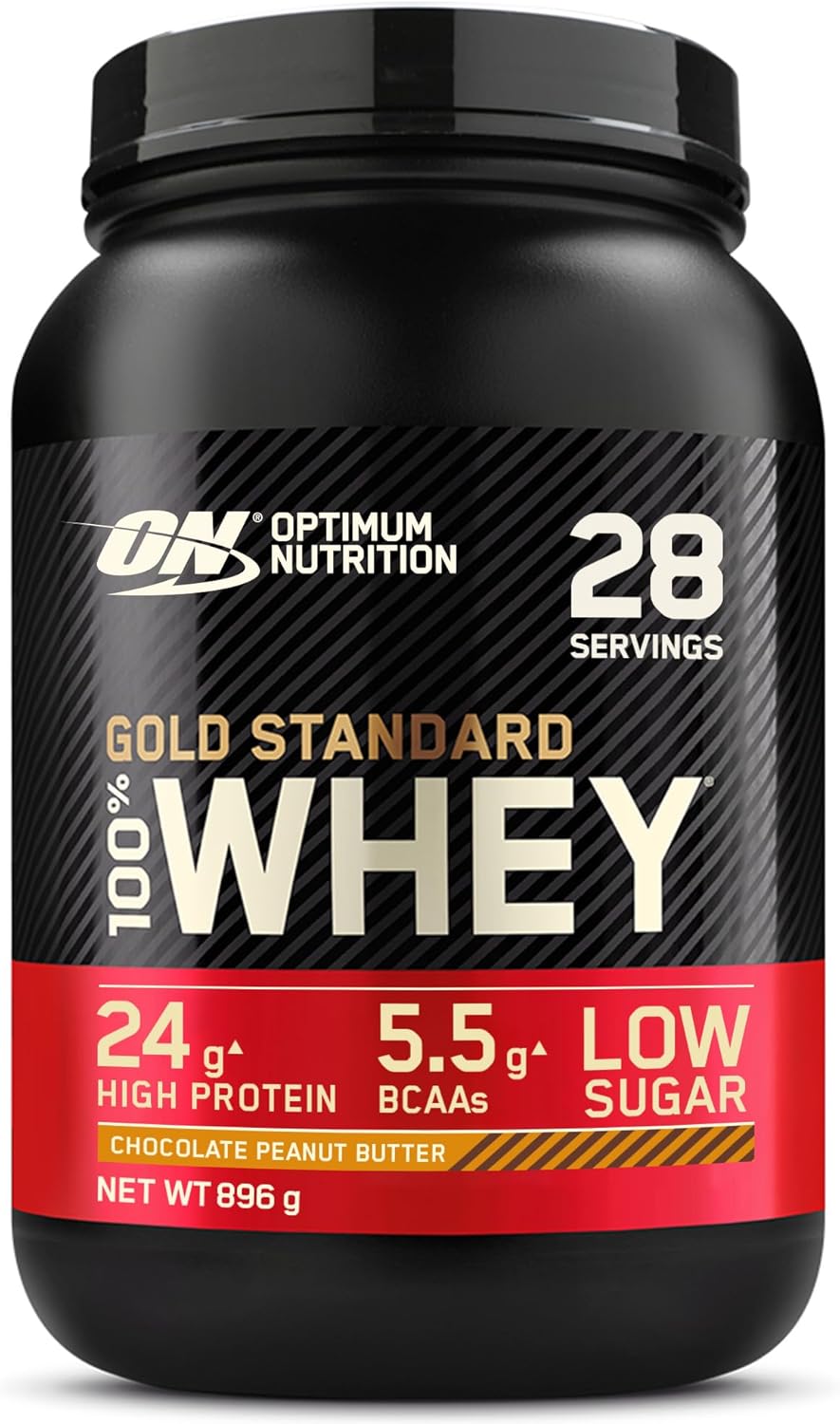 Optimum Nutrition Gold Standard 100% Whey Spieropbouw en Herstel, Proteïnepoeder met Lichaamseigen Glutamine en BCAA Aminozuren, Chocolade Pindakaas Smaak, 28 Porties, 896 g