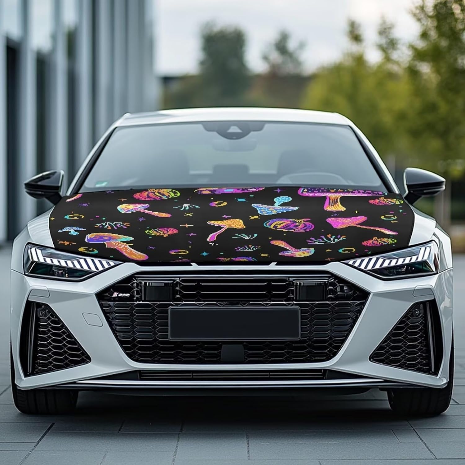 Mushroom Car Hood Cover All-Season Protection Hood Cover Stretch Material Fabric Cover Car Bonnet Banner Decorate Accessories Automotive