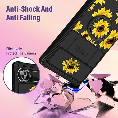 Miniatura 3 de Funermei Funda 2 en 1 para Google Pixel 6A para mujeres, cubierta linda de girasol para chicas, cubierta floral de flores femeninas estéticas