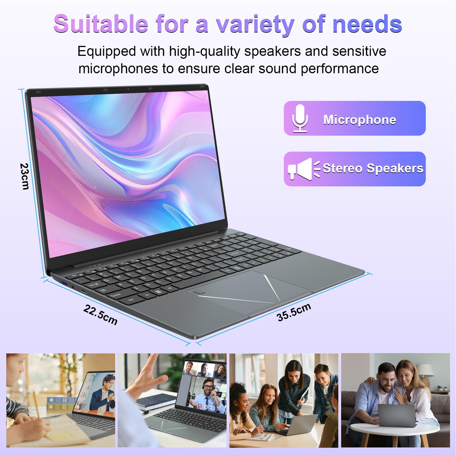PINSTONE 15,6" Ordinateur Portable Alder Lake-N95(jusquà 3,4 GHz), PC Portable 16Go RAM 512Go SSD, Laptop avec Touch ID, Webcam/WiFi 5/Bluetooth/USB 3.0 - QWERTY Clavier avec AZERTY Membrane du Clavie