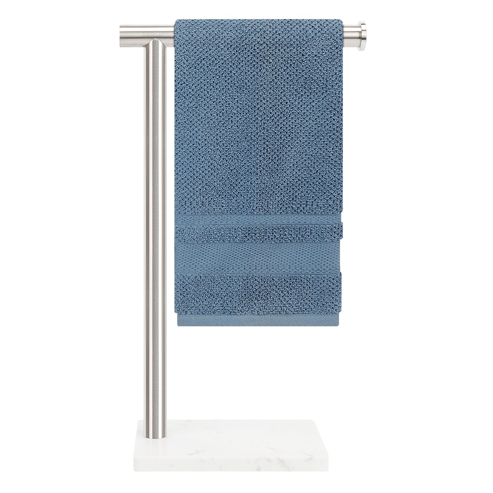 Standing Hand Towel Holder with Marble Base, 304 Stainless Steel Towel Rack, Countertop Stand Towel Ring for Bathroom (Brushed Nickel)