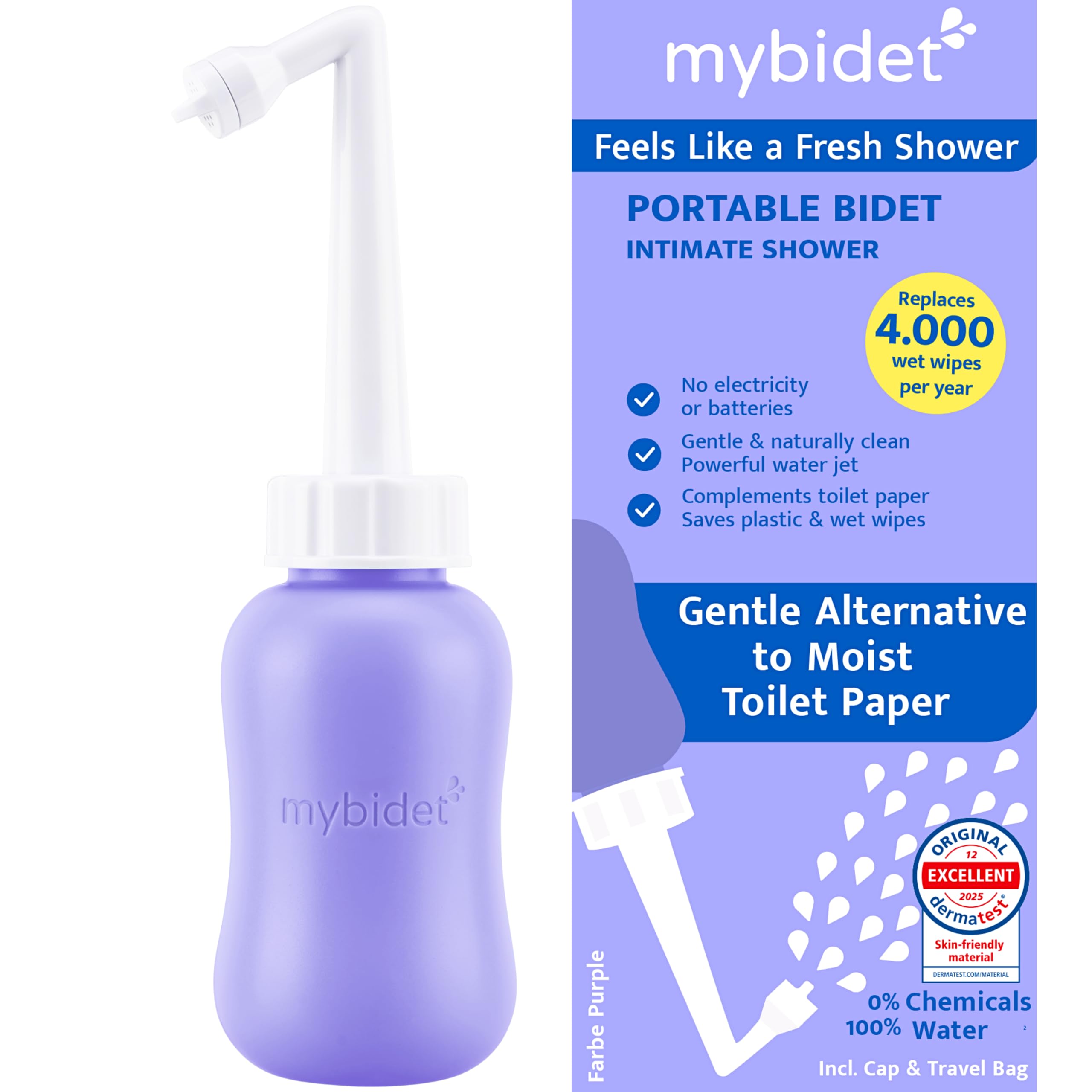 Portable Bidet Postpartum, Travel Bidet, Perineal Bottle, Bidet Sprayer for Toilet, Hemorrhoids, Muslim Shower, Washlet (Aqua Mobile Purple)
