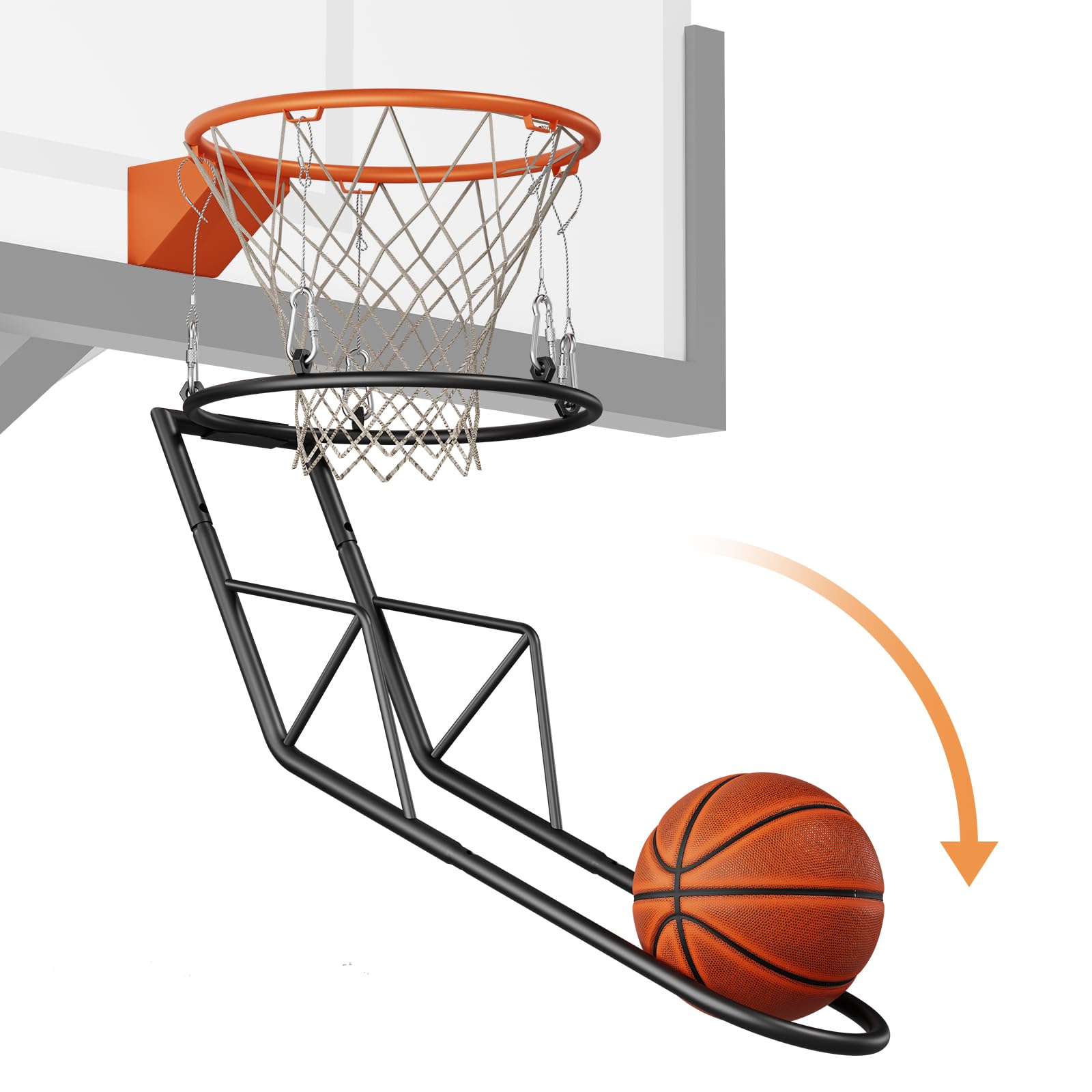 dexirona Basketball Return Attachment, Sturdy Metal Basketball Hoop Rebounder Attachment for Outdoor and Indoor Use, Basketball Hoop Accessories Ball Return, Great for Solo Play and Practice(BA01)