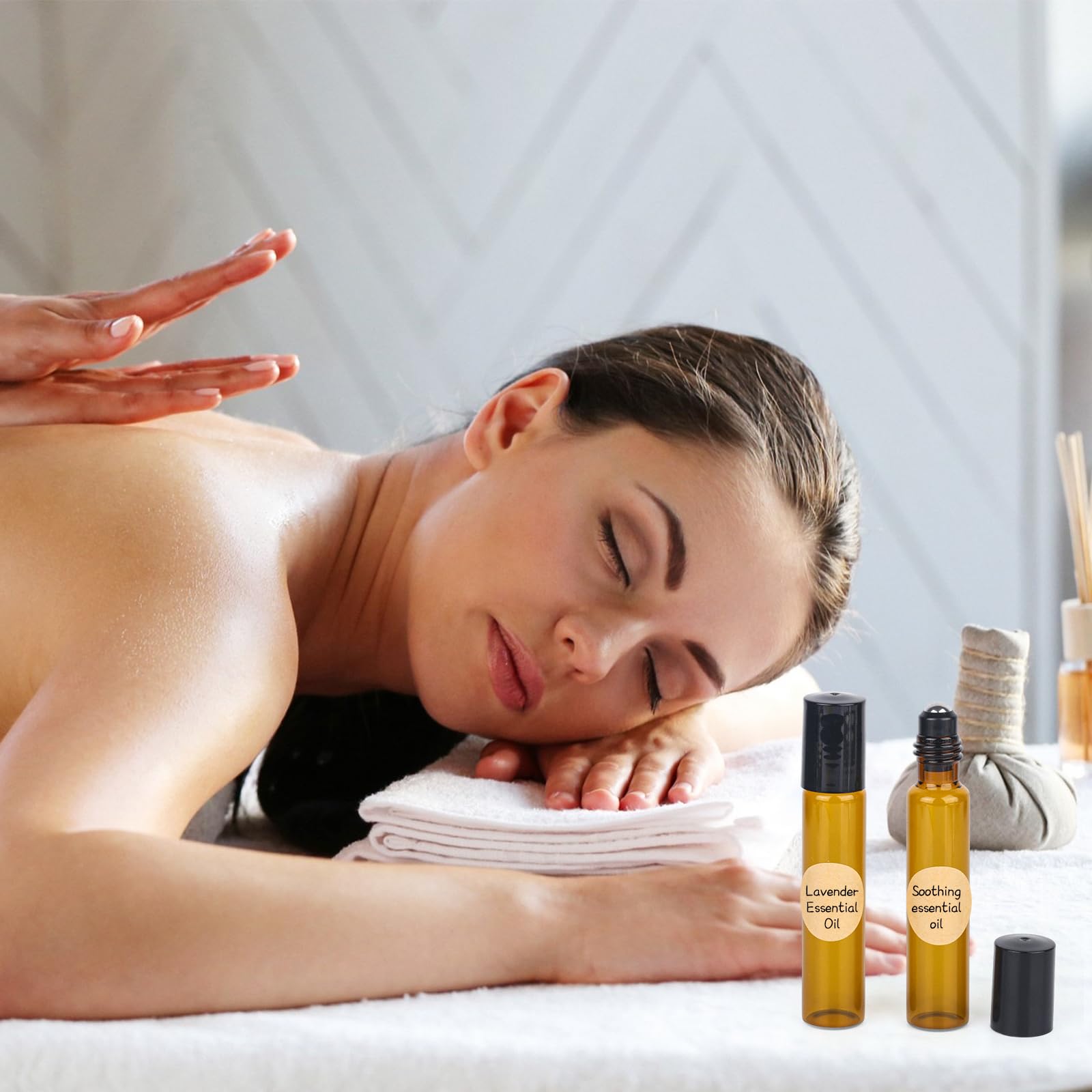 20 flaconi di vetro arrotolabili per oli essenziali da 10 ml, marrone, ricaricabile con apri, contagocce e adesivi per oli, profumi