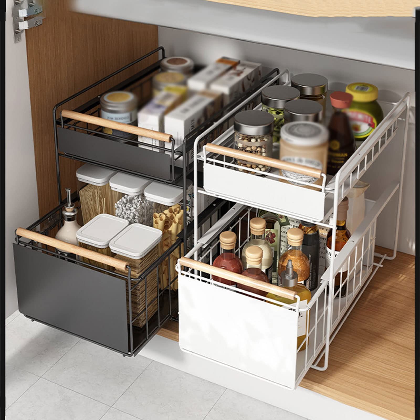 Onder gootsteen kast organisator, keukenkast organisatie, onder gootsteen plank organisator rek multifunctionele onder gootsteen opslag for badkamer keuken (Color : Black