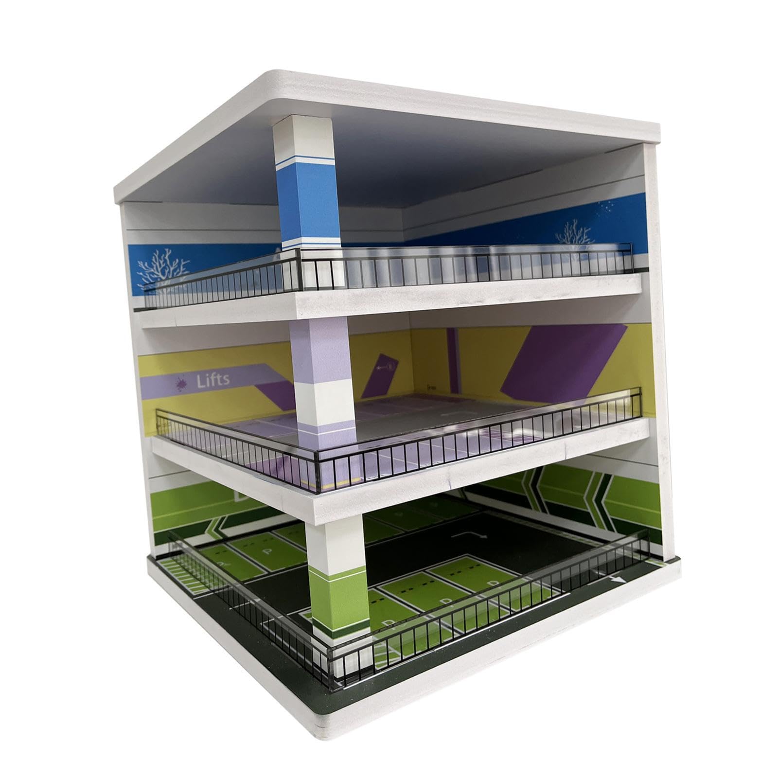 Die Diorama Vitrine „Parkplatz“ bietet Sammlern Platz zum Ausstellen von Modellautos im Maßstab 1:64 mit Style Friends. Anzeige von Druckguss