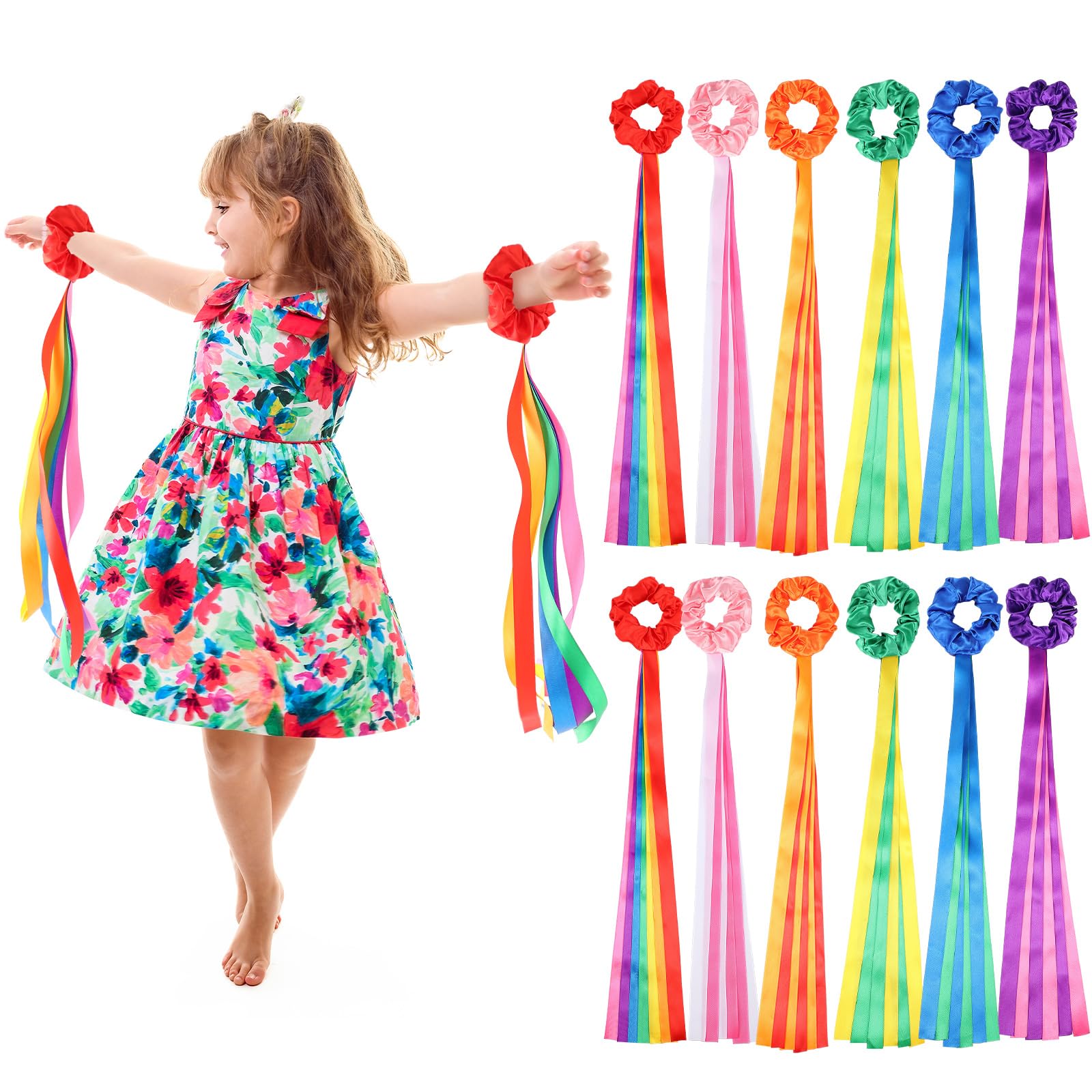 12 Pcs Rainbow Dance Ribbon Rhythm Ribbon for Kid, 0.8 x 19.7'', Multicolor