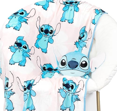 Jay Franco Disney Lilo & Stitch Nogginz - Juego de manta y almohada de viaje ligera de 40 x 50 pulgadas, juego de ropa de cama de 2 piezas para niños