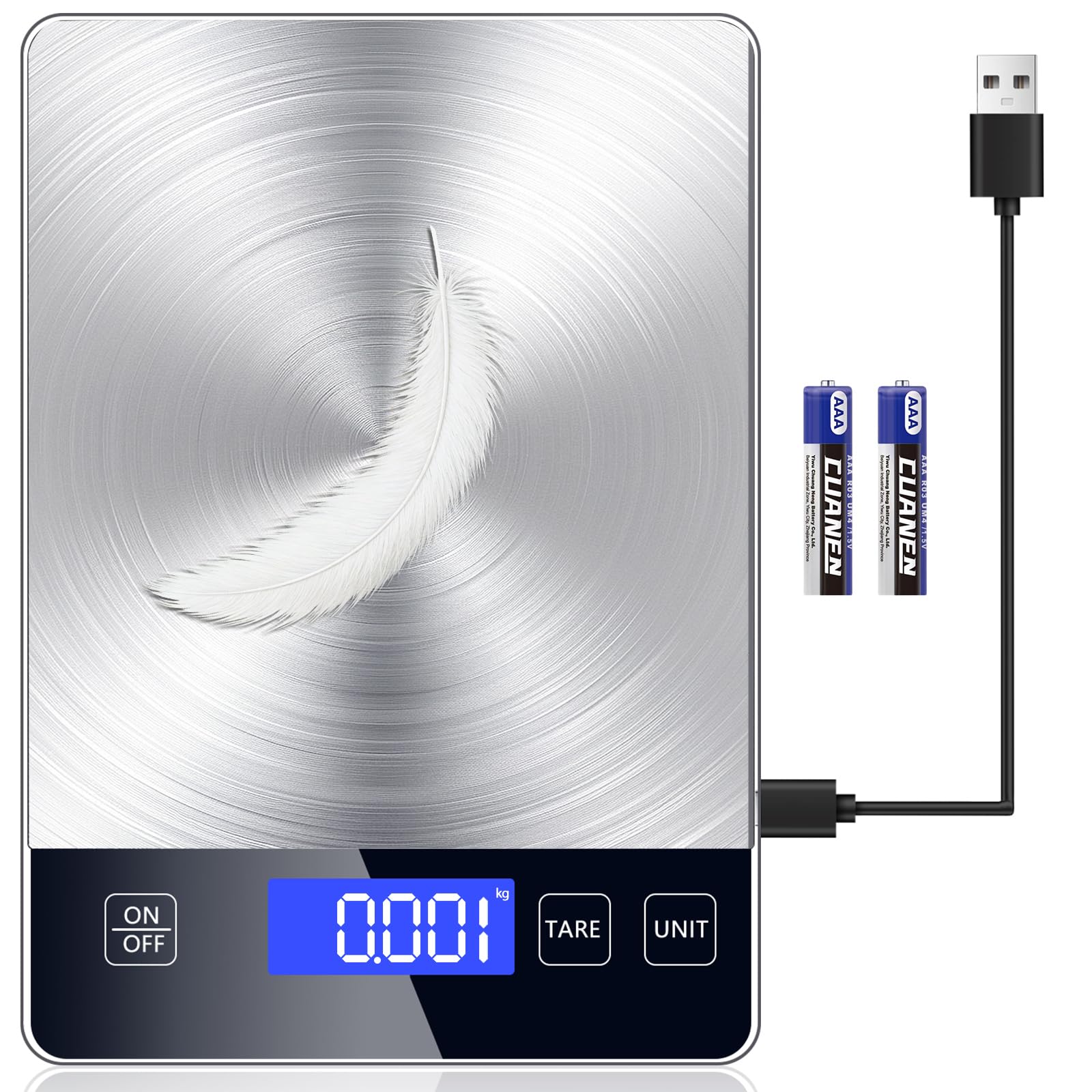Báscula digital para alimentos, 33 libras, peso en gramos y onzas para cocinar y hornear, graduación precisa de 1 g, acero inoxidable y vidrio templado