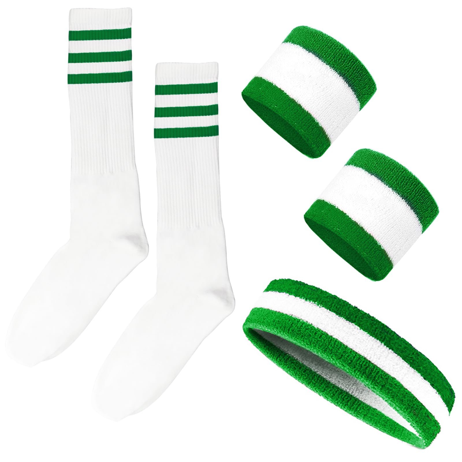 5 Pieces Sweatbands Set and Striped Socks 80s Sweatbands 90s Costume Wrist Sweat Bands for Men and Women Sports Headbands