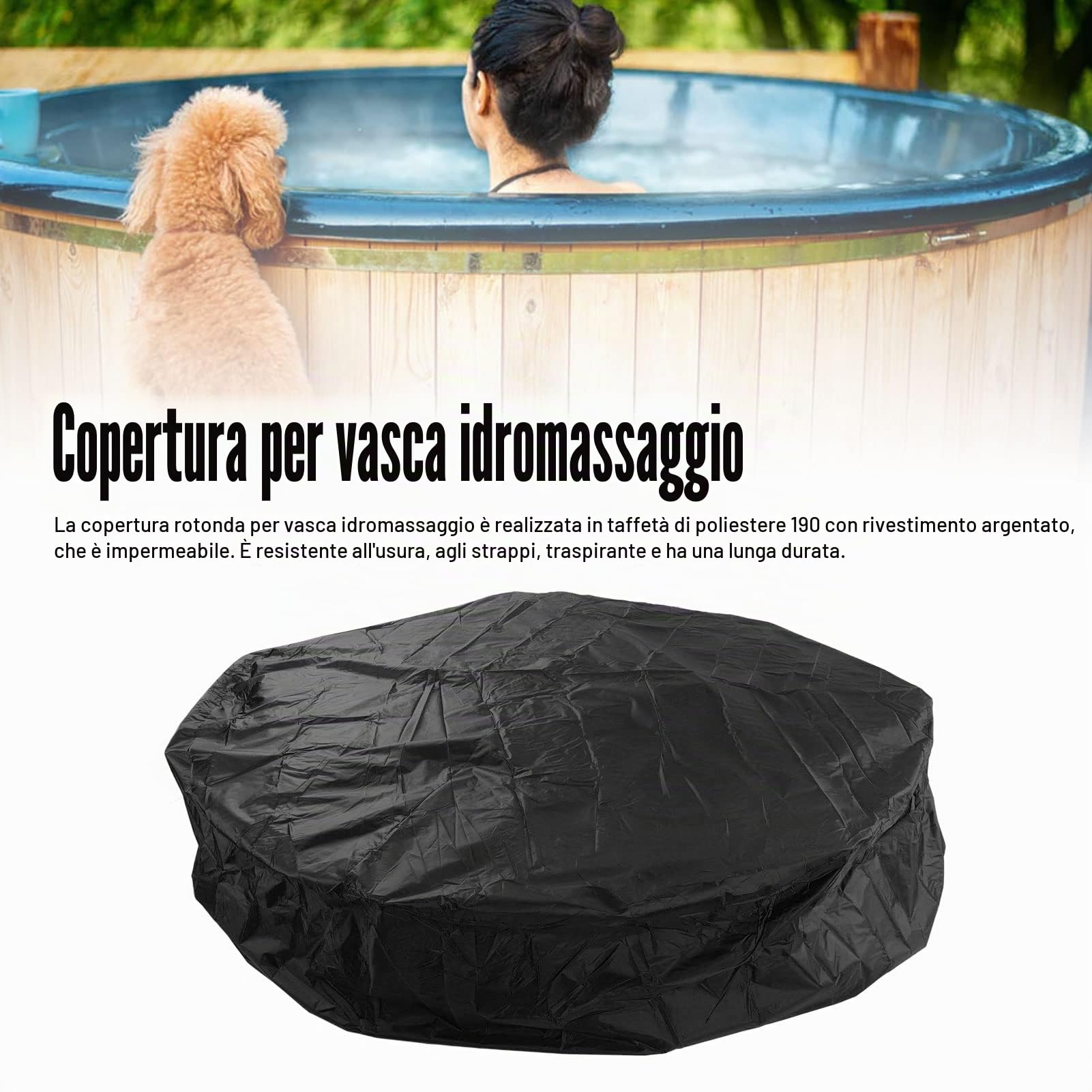 Copertura Rotonda per Vasca Idromassaggio, Impermeabile, Portatile, per Spa Gonfiabile da Esterno, Protezione Antipolvere in Taffetà, Nero