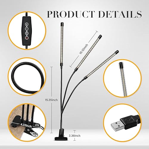 Miniatura 2 de iPower Lámpara de cultivo de plantas con clip de espectro completo con 126 LED blancos y amarillos para plantas de interior, función de