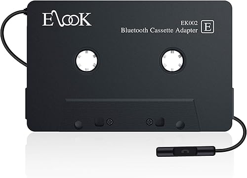 Elook Receptor de audio de casete de coche, adaptador de cinta de casete Bluetooth con función de llamada, negro