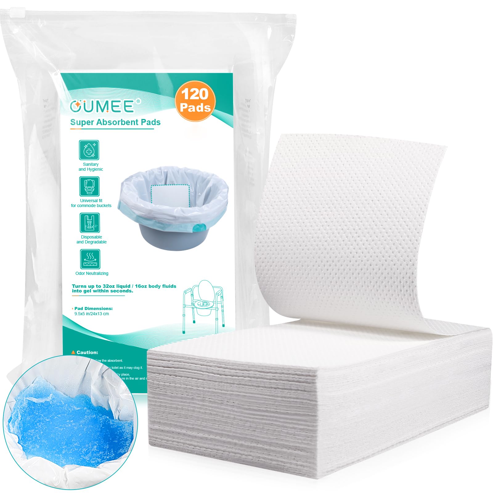 OUMEE 120 saugfähige Toiletten-Pads für Nachttisch, Toiletten-Eimer, Toiletteneinlagen mit saugfähigem Gel, Töpfcheneinlagen für Erwachsene, tragbare Toilettenbeutel, Bettpfannen (120 Stück/saugfähige