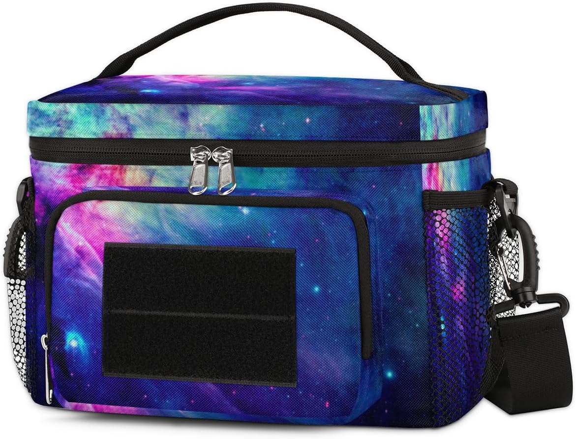 Colorful Funny Space Tactical Lunch Box for Men Insulated Lunch Bag Durable Leakproof Cooler Bag with Shoulder Strap and Sturdy Handle for Work Outdoor Picnic Trips